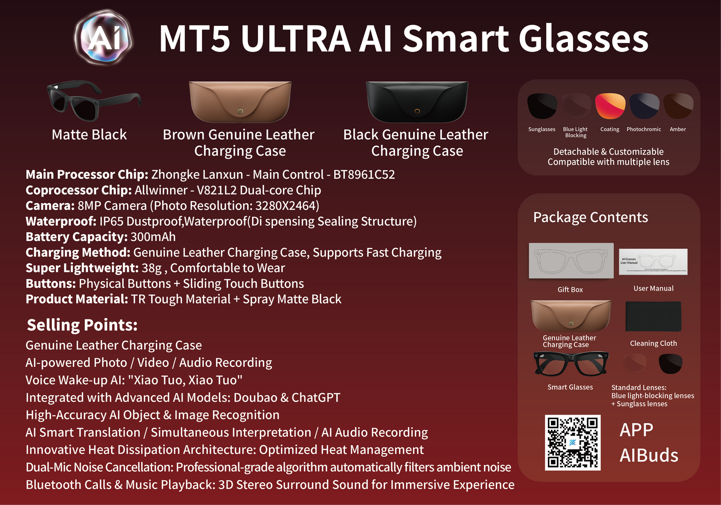 Smart Glasses MT5 Ultra AI Smart Recording Glasses